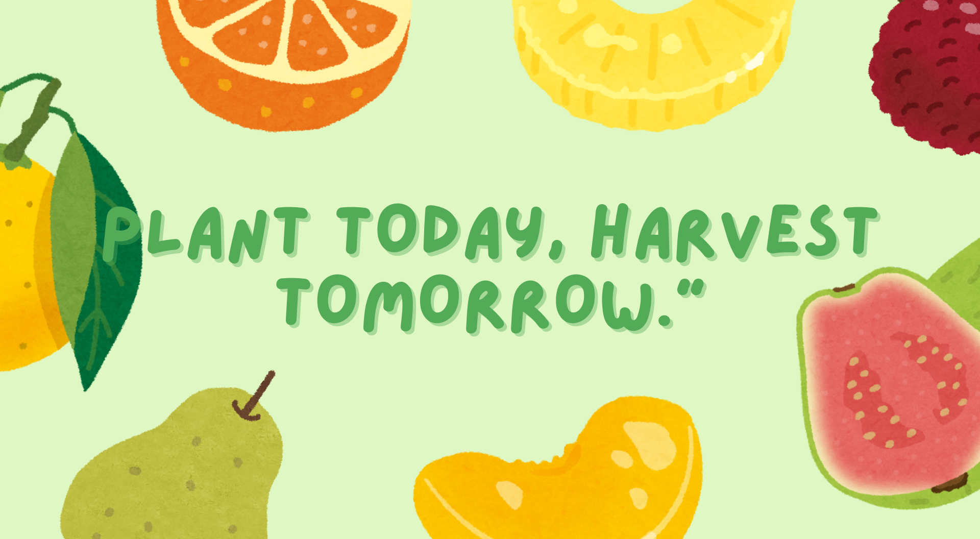 Green and yellow cute illustrative guess the fruit game presentation