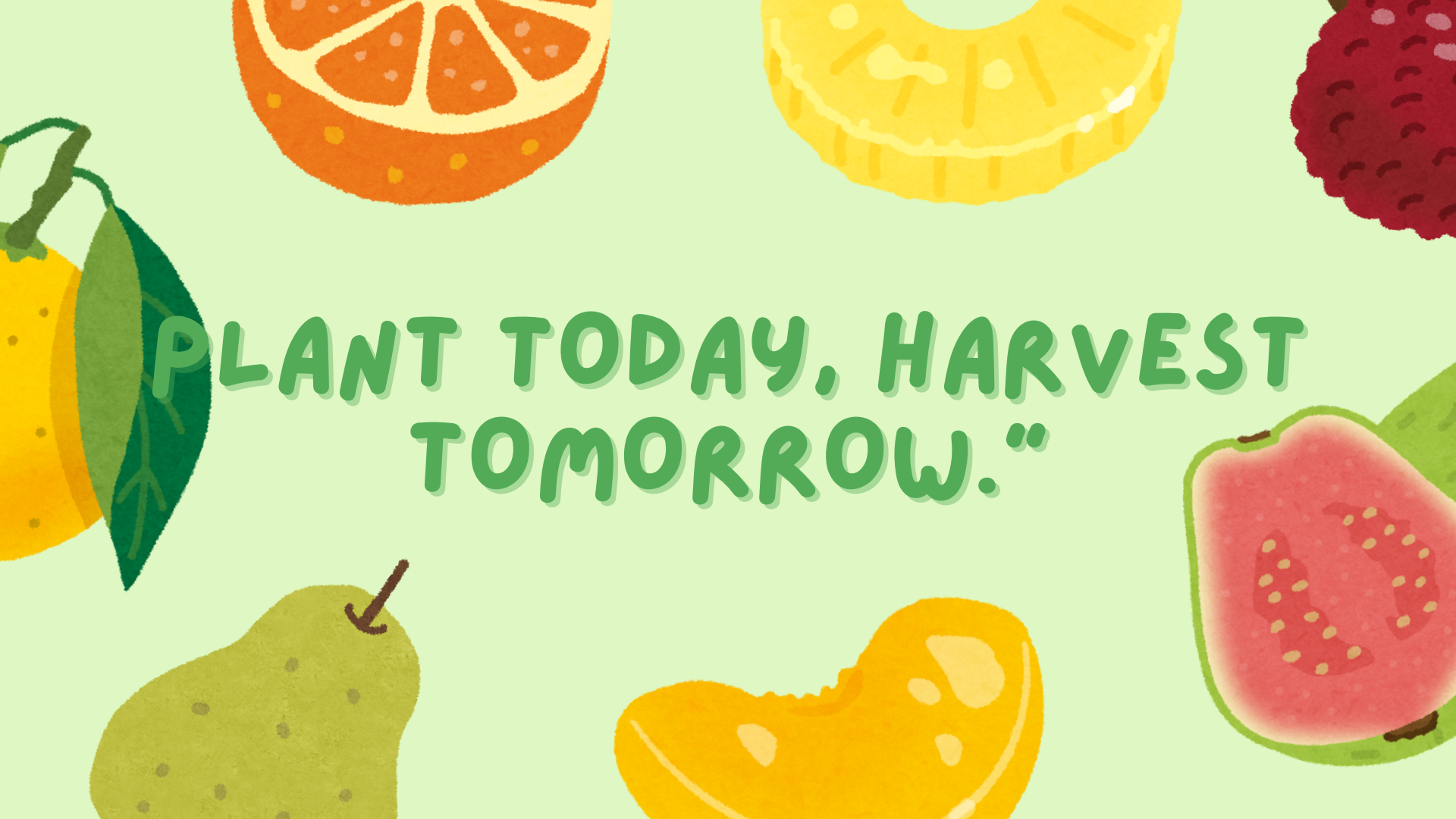 Green and yellow cute illustrative guess the fruit game presentation